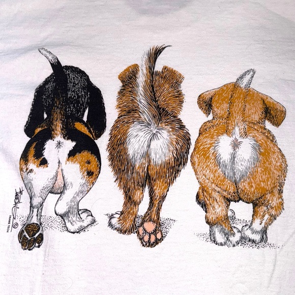 VTG double printed funny dog tee single stitch made in Ca medium white - Picture 5 of 7